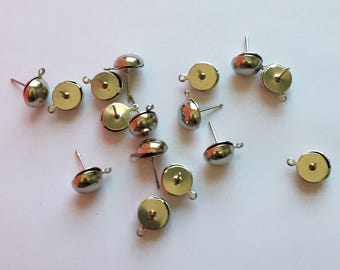 Pierced Earring Findings, 10MM Round With Eye Loops, Earring Parts, NOS, 100 Pairs
