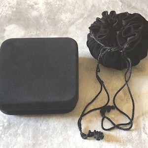 Vintage Black Velvet Jewelry Presentation Box with Pouch (2-Piece Set)