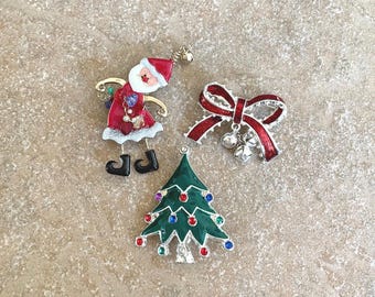 Xmas Holiday Brooch Collection: Tree Bow with Jingle Bell & Santa #47