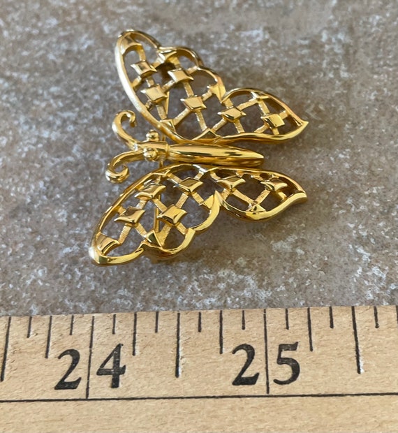Crown Trifari Gold Tone Butterfly Brooch, Vintage… - image 7