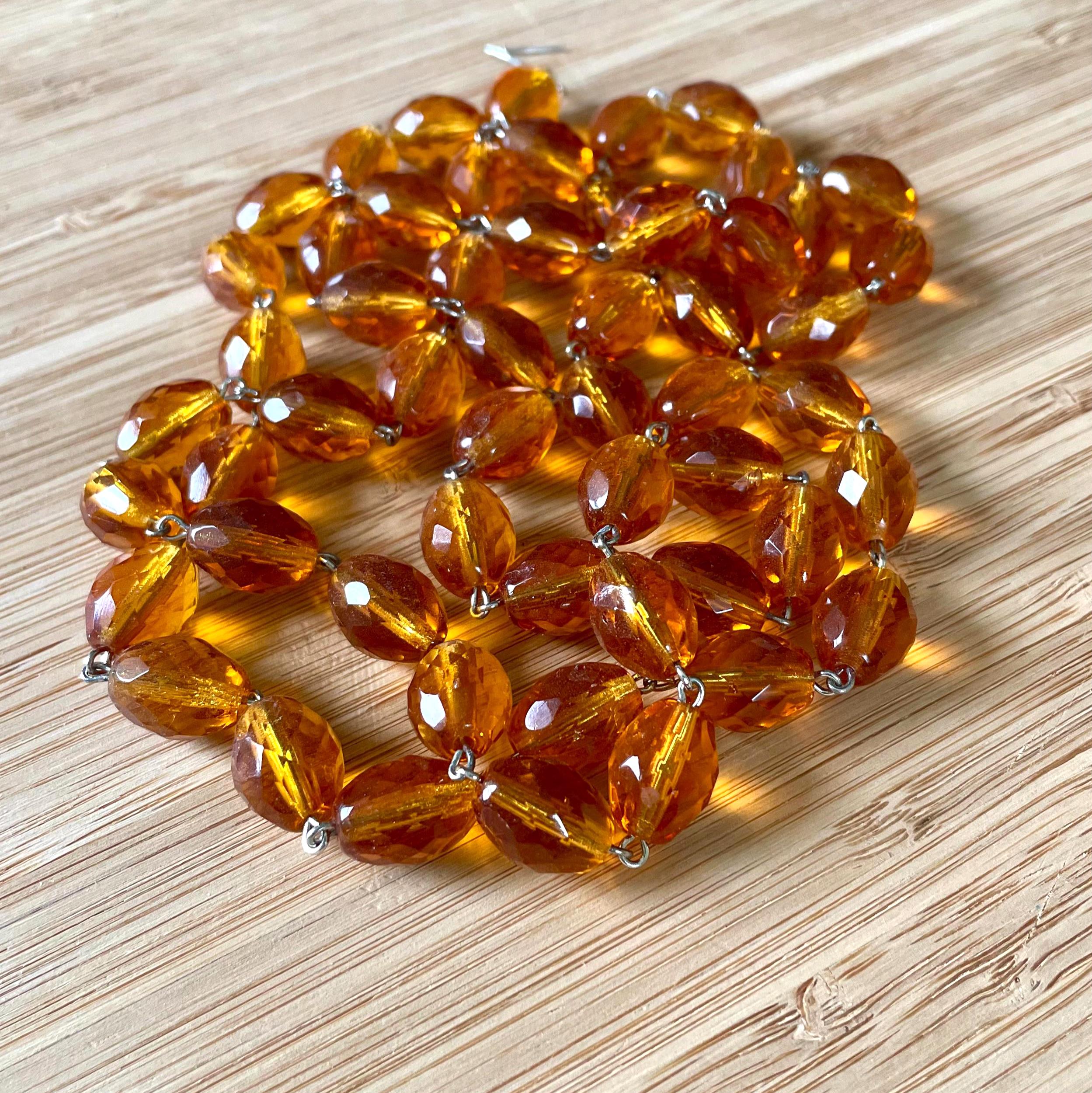 Lot De 37 Perles D'ambre Naturel Facettées Orange - Vintage, Occasion