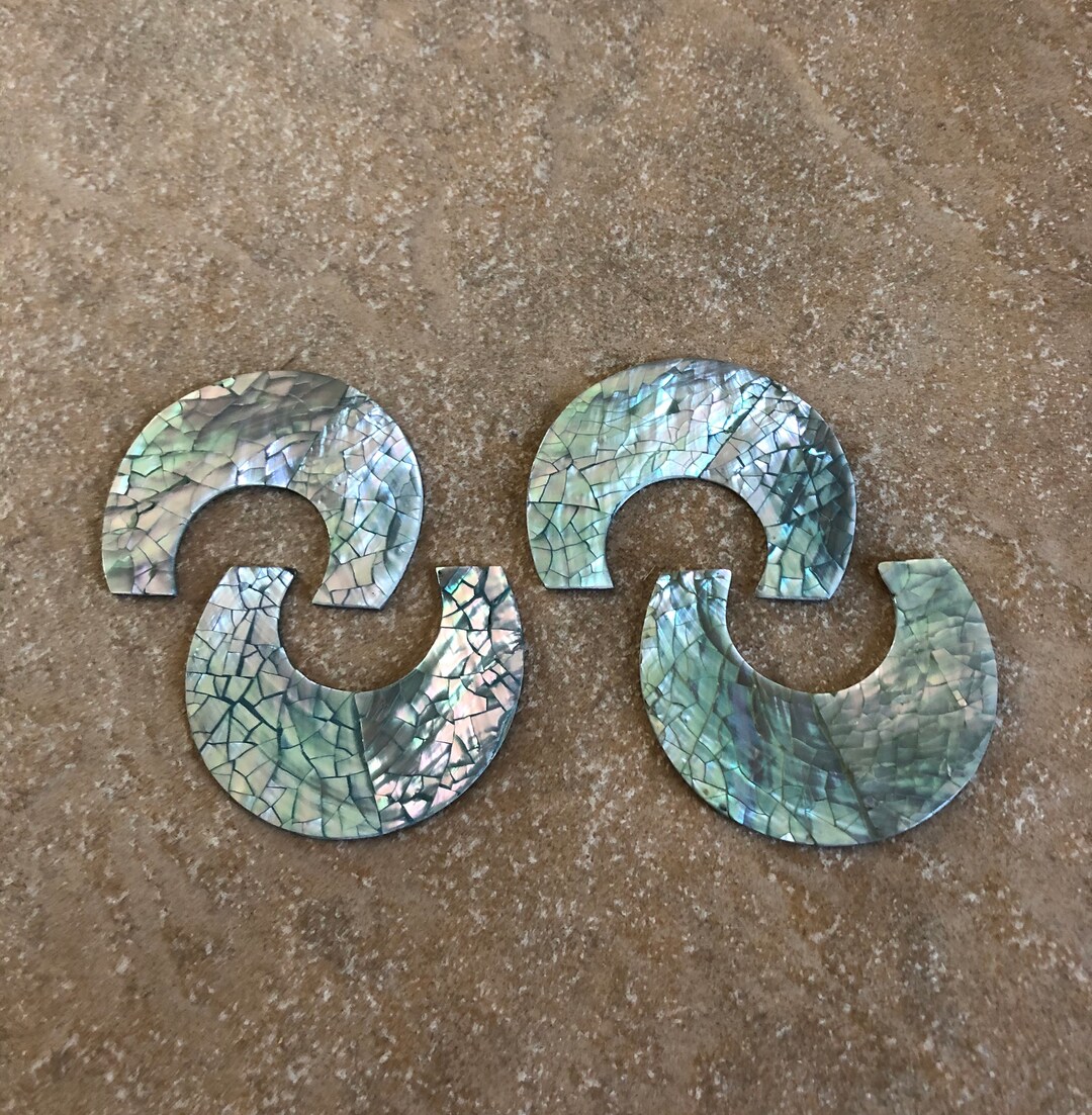 Mosaic Inlaid Abalone Shell Crescent Shape Jewelry Finding, Stainless ...