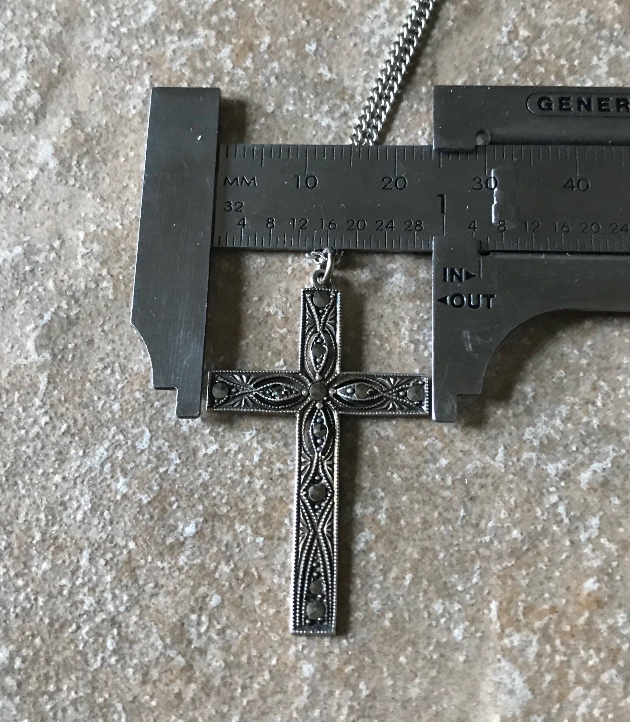Sterling Marcasite Cross Pendant, Sterling Pendant Chain, 22 Sterling Marcasite Cross Pendant, Sterling Pendant Chain, 22