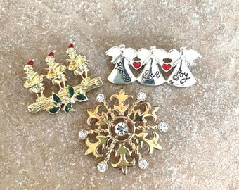 Xmas Winter Holiday Pin Collection: Singing Santa's Snowflake & Angels #31