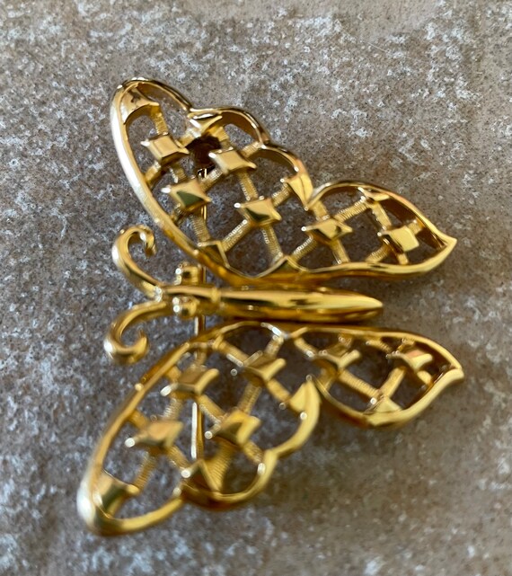 Crown Trifari Gold Tone Butterfly Brooch, Vintage… - image 4