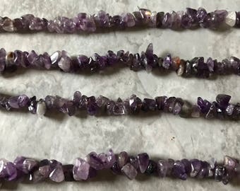 Amethyst Chip Strand Necklace, 33 Inches Long, Smooth Amethyst Chips, Natural Gemstone Chip Necklace, Tumbled Gemstone Chip Beads,33" Strand