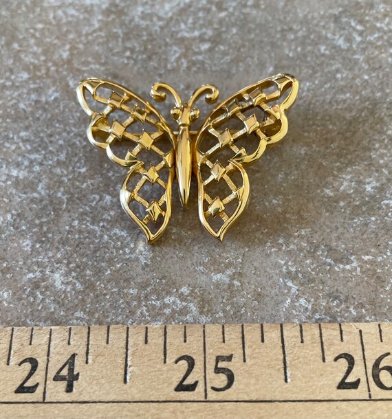 Crown Trifari Gold Tone Butterfly Brooch, Vintage… - image 8