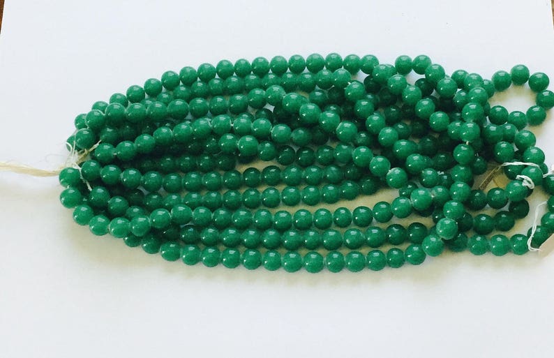 Vintage Green Glass Beads 10MM Green Jade Glass Beads Post World War II 4 Strands New Old Stock