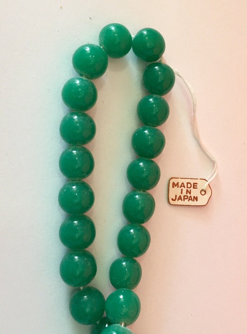 Vintage Green Glass Beads 10MM Green Jade Glass Beads Post World War II 4 Strands New Old Stock