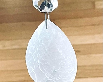 Vintage Frosted Chandelier Crystal Drops: Crackle Effect, Silver Hanger (2 Piece Set)