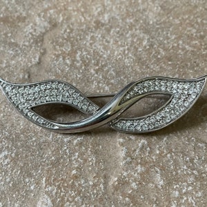 Kirks Folly Mardi Gras Face Mask Brooch, Vintage Silver Tone with Clear Crystal Rhinestones