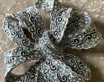 Premier Designs Ribbon Bow Brooch Pendant, AB Crystals #28