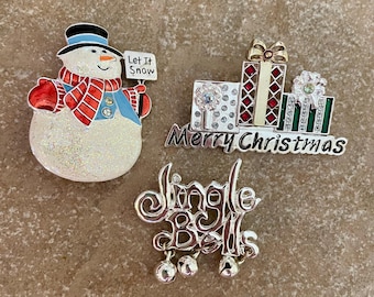 Collection Of 3 Vintage Christmas Brooches, Jingle Bells Snowman Presents #9