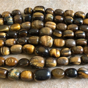 Tiger Eye Chunky Barrel Beads: Polished Gemstone Strand (15 Inch)