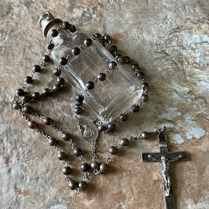 Sterling Round Beaded Rosary, Vintage 5 Decades, 17 Inches In Length           ITEM # 66