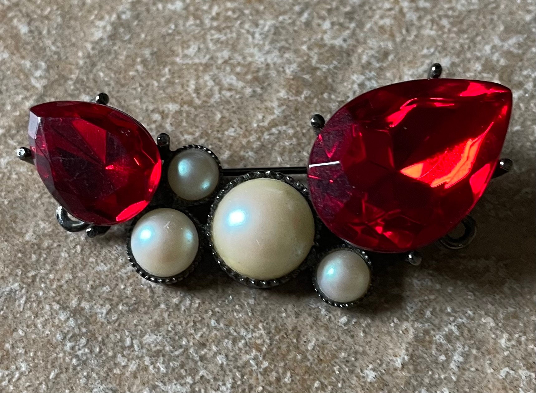 Vintage Richelieu Rhinestone Pearl Brooch, 1980s, 53MM X