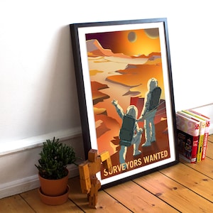 NASA Mars travel recruitment poster -  Surveyors wanted to explore Mars and it&#39;s Moons