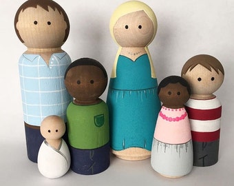 Family of Six - Custom Hand-Painted Peg Doll