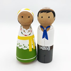 Multicultural Couples - Two Peg Dolls (Boy and Girl) Painted in the Traditional Costumes of your Favorite Country