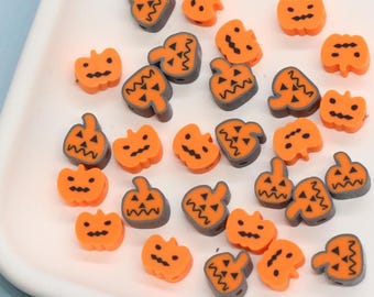 Halloween Pumpkin Polymer Clay Beads, Jack-o'-Lantern Beads for Jewelry Making, Spooky Season Crafts, Halloween Bracelets, Earrings