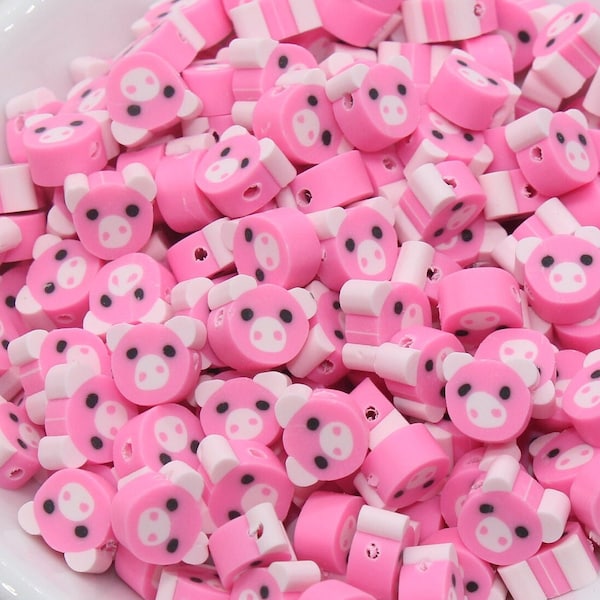 Pink Kawaii Pig Polymer Clay Beads, Pig Clay Beads, Farm Animal Clay Beads, Beads for Bracelet, Jewelry Beads #355