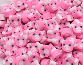 Pink Kawaii Pig Polymer Clay Beads, Pig Clay Beads, Farm Animal Clay Beads, Beads for Bracelet, Jewelry Beads #355