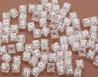 Cube Transparent Letter Beads, Mixed Letter Beads, Plastic Letter Beads, Square Name Beads, Size 6mm, #3556