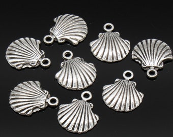 Silver Plated Starfish & Seashell Connector Charms - Ocean Theme Jewelry Making (C4715)