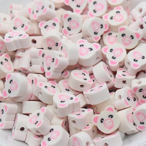 Kawaii Pig Polymer Clay Beads, Cute Pig Clay Beads, Farm Animal Clay Beads, Beads for Bracelet, Jewelry Beads #356