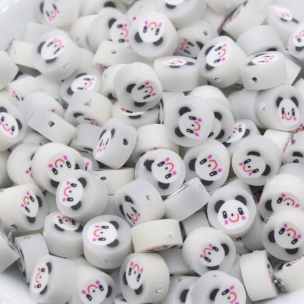 Cute Panda Polymer Clay Beads, Kawaii Panda Clay Beads, Animal Themed Clay Beads, Jewelry Beads, Beads for Bracelet #358