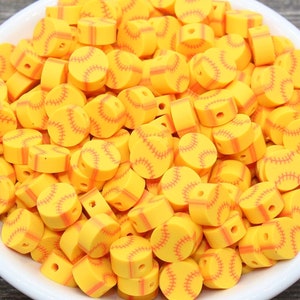 Softball Beads, Softball Polymer Clay Beads, Sport Themed Beads, Round Ball Beads, Fimo Cane Beads, Jewelry Beads, Beads for Bracelet