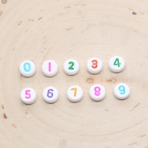 Sold in Individual Number Beads, Round Mix Color Number Beads, White Beads with Multicolor Numbers, Jewelry Making Beads, Size 7mm