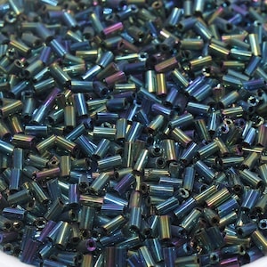 Tube Shape Glass Seed Beads, Metallic Tube Bugle Beads, Size 4mm Beading Supplies #2759