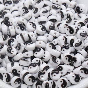 Yin Yang Beads, Tai Chi Symbol Beads, Acrylic Black and White Yin Yang Symbol Beads, Plastic Beads, Jewelry Beads, Bead for Bracelet #2795