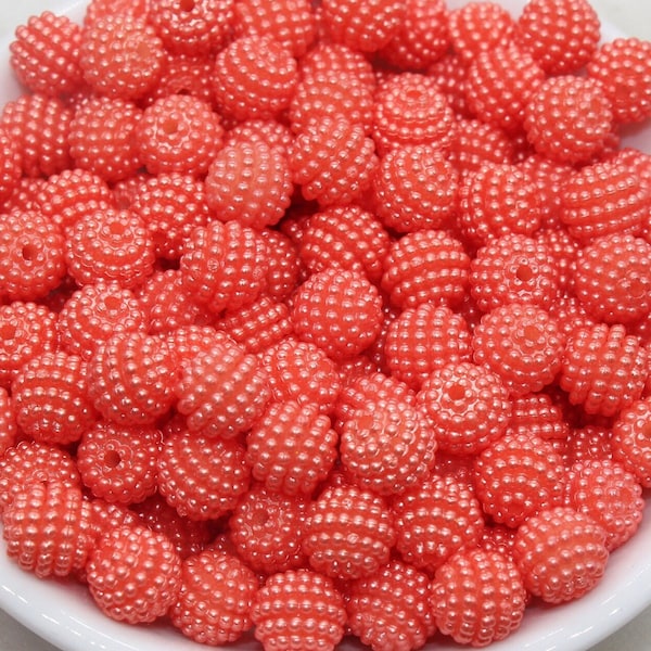 10mm Orange Berry Beads, Imitation Pearl Acrylic Beads, Round Acrylic Loose Beads, Bubblegum Beads, Chunky Beads, Bracelet Beads, #798