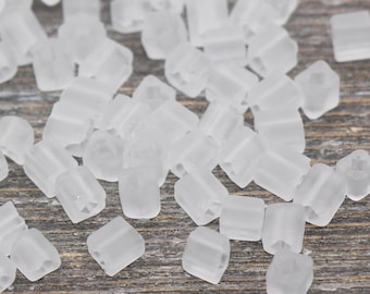 Matte Square Glass Seed Beads, 4mm Cube Glass Beads, Frosted Translucent White Square Seed Beads, Beading Supplies #2107