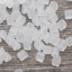 Matte Square Glass Seed Beads, 4mm Cube Glass Beads, Frosted Translucent White Square Seed Beads, Beading Supplies #2107