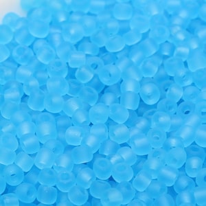 Matte Glass Seed Beads, 4mm 6/0 Glass Round Seed Beads, Matte Sky Blue Trans Seed Beads, Rocailles Beads, Beading Supplies #1024