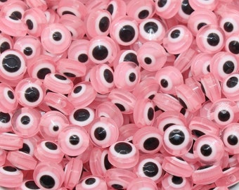 8mm Pink Eyeball Beads, Flat Round Evil Eyeball Beads, Turkish Eye Beads, Greek Eye Beads, Acrylic Eyeball Beads #2365