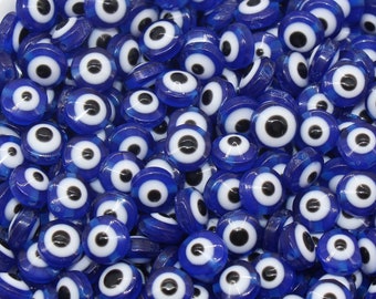 8mm Royal Blue Eyeball Beads, Flat Round Evil Eyeball Beads, Turkish Eye Beads, Greek Eye Beads, Acrylic Eyeball Beads #2363