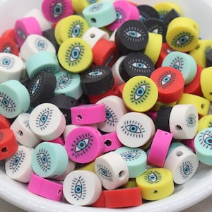 Evil Eye Polymer Clay Beads, Multicolored Evil Eye Fimo Cane Beads, Assorted Evil Eye Beads, Rainbow Evil Eye Slice Beads #157