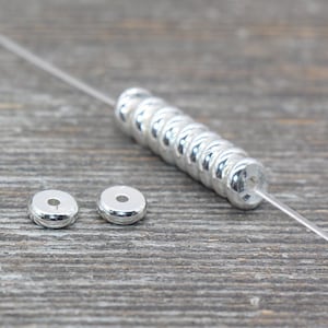 Silver Spacer Beads, Silver Disc Beads, Flat Rondelle Silver Disc, Silver Heishi Beads