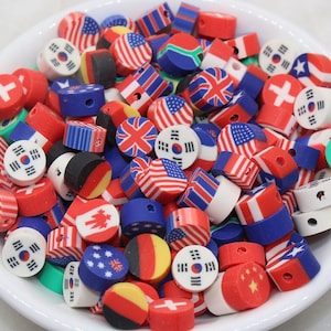 National Flag Clay Beads, Countries Flag Polymer Clay Beads, Round Clay Beads, Jewelry Beads, Bead for Bracelet #259