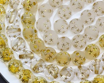 Gold Star Beads Frosted Shiny Round Acrylic Loose Beads Chunky Bubblegum Smooth Plastic Beads for Jewelry Making, Size 10mm