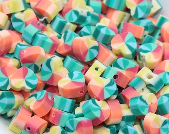 Rainbow Heart Polymer Clay Beads, Heart Cane Beads, Heart Clay Beads, Heart Clay Beads, Jewelry Beads #5
