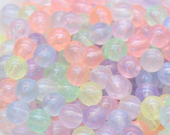 Perline rotonde glitterate miste da 8 mm, perline di gomma da masticare acriliche iridescenti, perline distanziatrici rotonde traslucide, perline di gomma da masticare, perline rotonde di plastica #2862