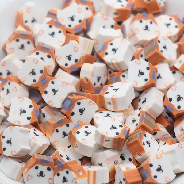 Kawaii Puppy Polymer Clay Beads, Dog Clay Beads, Puppy Clay Round Loose Beads, Jewelry Beads, Bead for Bracelet #265