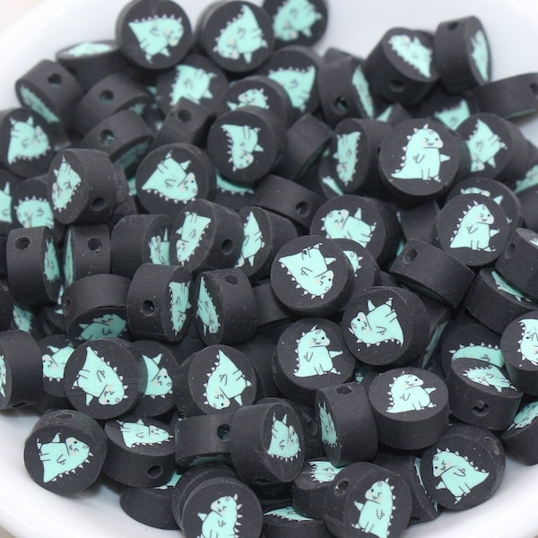 Kawaii Dinosaur Polymer Clay Beads, Green Dinosaur Round Shape Clay Beads, Jewelry Beads, Beads for Bracelet #555