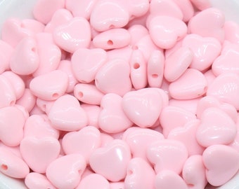 Pink Heart Beads, Pink Acrylic Heart Beads, Chunky Pink Heart Beads, Plastic Heart Shape Beads, Vertical Hole Hearts #2483