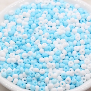 Matte Glass Seed Beads, 4mm 6/0 Glass Round Seed Beads, Blue and White Mix Seed Beads, Frosted Mix Rocailles Beads, Beading Supplies #1298